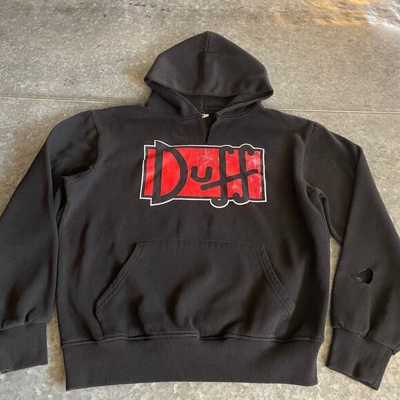Vintage Duff Hoodie Sweatshirt Black Red Mens Large Homer Simpsons Beer 90s Y2K - Picture 1 of 11